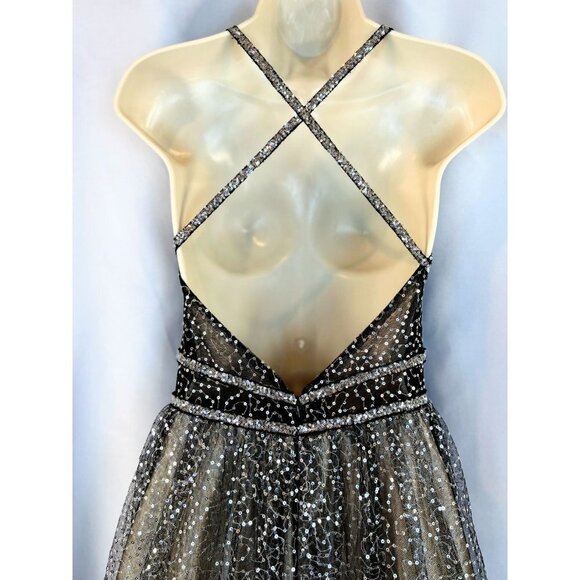 Dave & Johnny Black Sequin Halter Formal Gown $286 - Picture 8 of 14